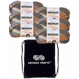 Bernat Softee Chunky Ombre Stillness 161129-29117 (6-Skeins - Same Dye Lot) Chunky Bulky #5 Acrylic Yarn for Crocheting and Knitting with Project Bag
