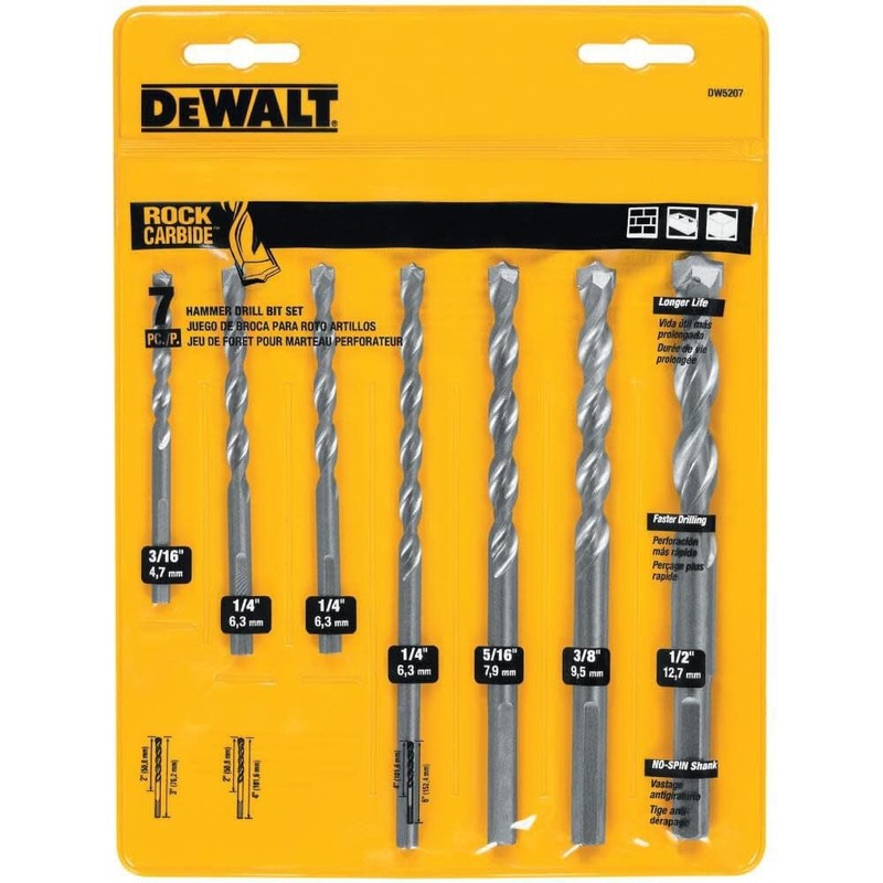 DEWALT Masonry Drill Bit Set, Percussion, Concrete & Block, 7-Piece