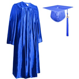 GraduationMall Shiny Graduation Cap and Gown with 2025 Tassel for High School and Bachelor Royal Blue 48(5'3"-5'5")