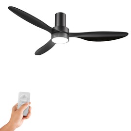Carro 52 Inch Black Flush Mount Ceiling Fan with Lights and Remote, 10 Speeds Reversible DC Motor Ceiling Fan, Suitable for Any Indoor Space, Quiet and Dimmable