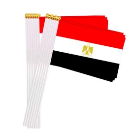 25 Packs Small Egypt Flags on Handheld Stick，Miniature Egyptian Flag for Outside,4x6 Inch Mini Hand Held Banner with Golden Topper,Patriotic Decorations