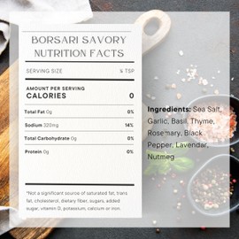 Borsari Savory Seasoned Salt Blend - Gourmet Sea Salt With Fresh Herbs and Spices - All Natural All Purpose Seasoning With Thyme and Lavender - 21oz