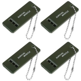 BBTO Pack of 4 Emergency Whistle, Survival Whistle, Loud Emergency Whistle, 3 Holes, High Decibel Whistle with Lanyard for Boating, Survival in Water, Hiking, Camping, Velcro (Green)