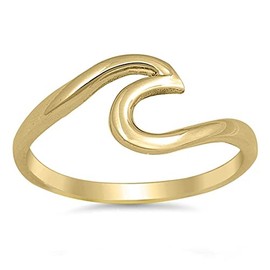 Gold-Tone Ocean Wave Design Tide Ring New .925 Sterling Silver Band Size 7