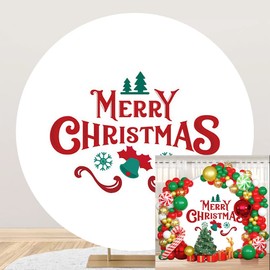 Leyiyi 7.2x7.2ft Red Magic Merry Christmas Round Backdrop Cover for Photography Green Christmas Tree Snowflake Photography Backdrop Xmas Family Holiday Winter Party Decor Kids Portrait Studio Props