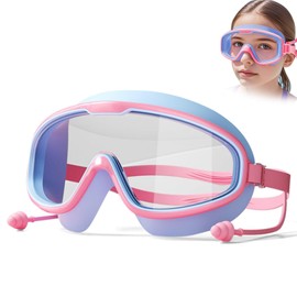Zernblend Pink Waterproof Diving Goggles with Large Frame and Earplugs, Swimming Goggles, Kids Diving Goggles