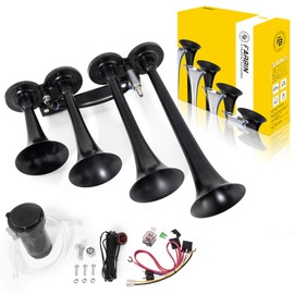 FARBIN Air Horn 4 Trumpet 12V Train Horn for Truck 150dB Truck Horn Car Horns Kit with Compressor for Pickups Trains Trucks Jeeps SUVs Boats Black