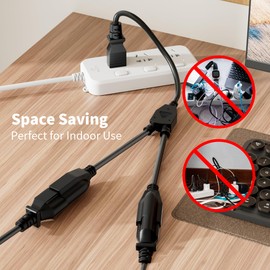 Elecan 3-Prong Y Splitter Power Extension Cord 1 FT, Straight Plug 1 to 2 Way Outlet Space Saver, Heavy Duty Weatherproof SJTW, 16AWG 13A, 5-15P Cable Extender for Indoor Outdoor-UL