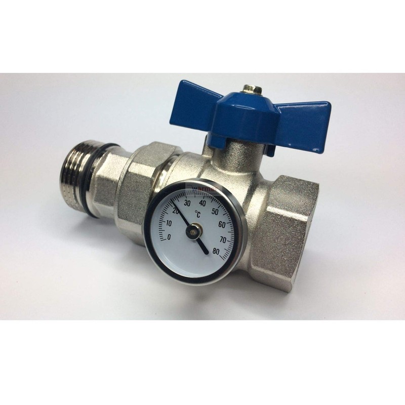 1'' UNDERFLOOR Heating Manifold Ball Valve with Thermometer RED Blue