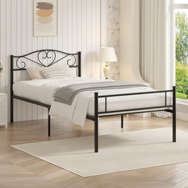 VECELO 14 Inch Twin Size Metal Platform Bed Frame with Headboard and Footboard, Heavy Duty Mattress Foundation with Steel Slats Support, No Box Spring Needed, Black