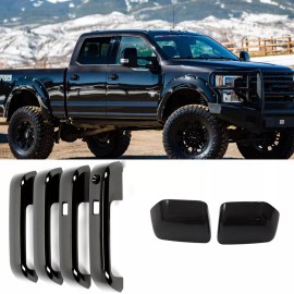 Unbranded Door Handles + Mirror Covers For Ford F250 F350 2017-2021 GLOSSY BLACK 6PCS