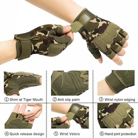 CubePlug Mens Breathable Padded Fingerless Motorcycle Gloves Half Finger Gloves for Cycling Hiking Climbing Outdoor Sports (Camo Green, S)