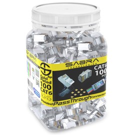 Sabra Technologies 100-Pack Cat 6A Shielded Pass Through RJ45 Connectors, 50µ Gold Plated, Max. Wire OD 1.19mm (Cat6A Ends/Shielded RJ45 Connector/Ethernet Ends) for Solid or Stranded S/FTP Cable