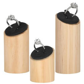 KUKUVR 3 Pack Wooden Ring Display Stands for Boutique Selling Show (Black)