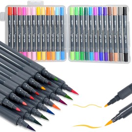 Elezeal Dual Tip Brush Pens Set - 24 Colors Colouring Pens Felt Tip Pens Art Markers for Adults Colouring, Watercolour Brush Pens Set for Colouring Book Journal Drawing Lettering Sketching