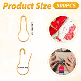 500pcs Gourd Safety Pins, 0.87in Metal Bulb Pins for Crafts Small Calabash Pin Tiny Knitting Crocheting Stitch Markers Mini Tag Pins with Storage Box for Clothes DIY Sewing Accessories (Gold)