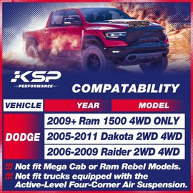 KSP 2in Front Lift Kits for Ram 1500 2009-2026, 2" Leveling Lift Kit for 2009-2026 Dodge Ram 1500 4WD, 2005-2011 Dakota 2WD 4WD, Aluminum Suspension Level Kit CNC Strut Spacers For Pick Up