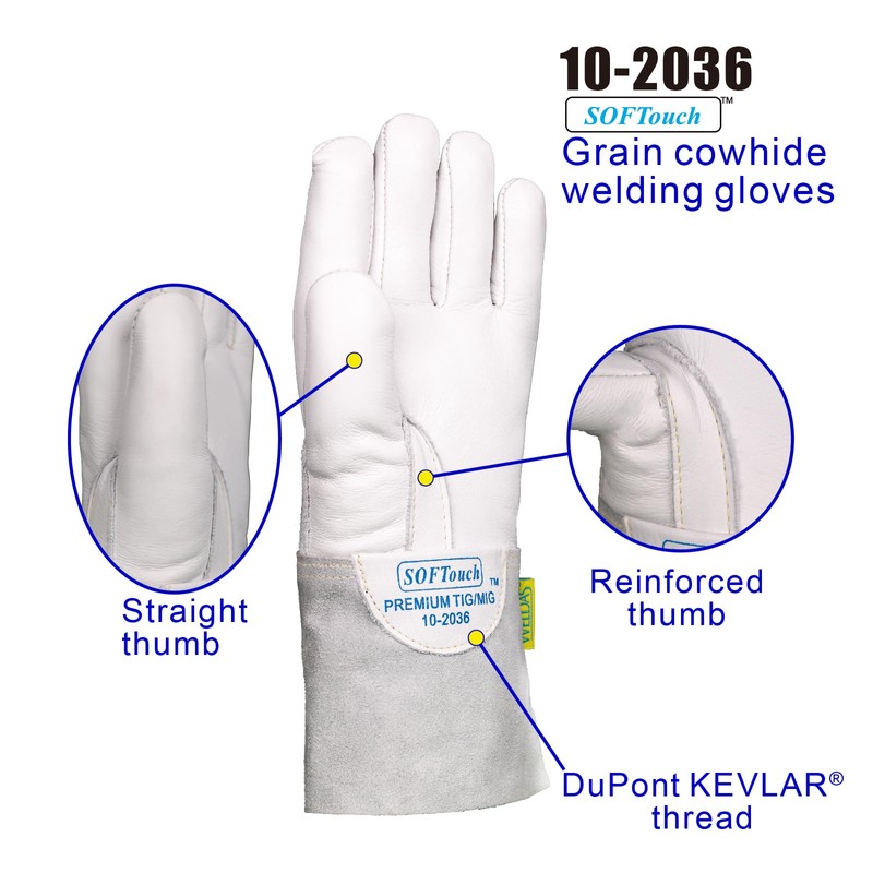 Weldas® SOFTouch™ Clute cut top grain cowhide precision welding gloves,