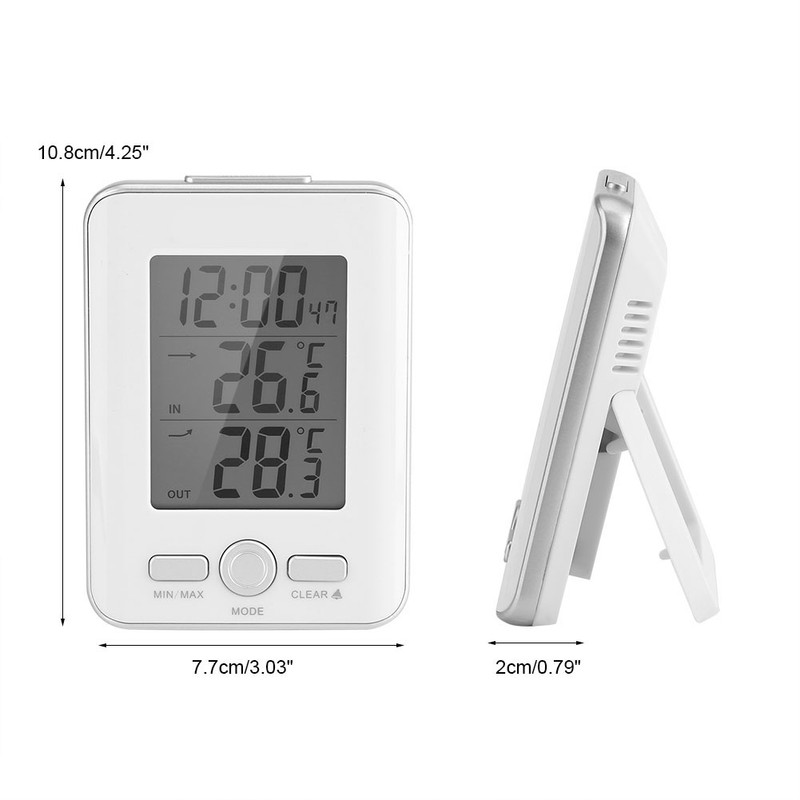 BALDR LCD Digital Thermometer Clock Indoor Outdoor Temp Display with