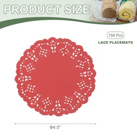 YELARXI Paper Doilies, Paper Lace Doilies Disposable Round Modern Decorative Placemats Bulk, 4.5 Inch Fit for Cakes Desserts Crafts Baked Grilled Fried Food Tableware (150 Pack, Red)