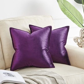 OMMATO Velvet Cushion Covers 16x16 inch Square Purple Decorative Throw Pillow Covers for Couch Sofa Living Room 40cm x 40cm 2 Pack
