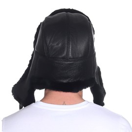Harrys-Collection Pilot hat made from the finest nappa leather with rabbit fur, black