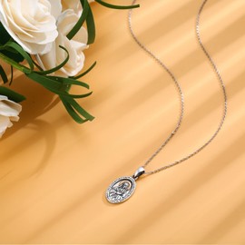 YEESIA Virgin Mary Necklace 925 Sterling Silver Religious Christian Necklace Jewellery Oval Medal Coin Pendant Necklace for Women Men Thanksgiving / Christening Gifts, Sterling Silver, No Gemstone