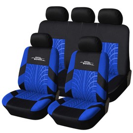 AUTOYOUTH Blue Car Seat Covers Full Set, 3D Tyre Embossed Front Bucket & Split Rear Bench Covers, Airbag Compatible, Quick Setup Universal Fit for Car, SUV, Seat Protectors (9pcs)