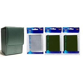 GOLD STANDARD Emerald Green Premium Double SLEEVING KIT Bundle - Leatherette ION Deck Box + 100 Gloss Finish Sleeves and 100 Sleeves (fits Magic Cards)
