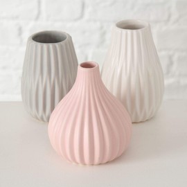 Bloominghome Vase Set of 3 Ceramic White/Grey/Pink H11-13 cm