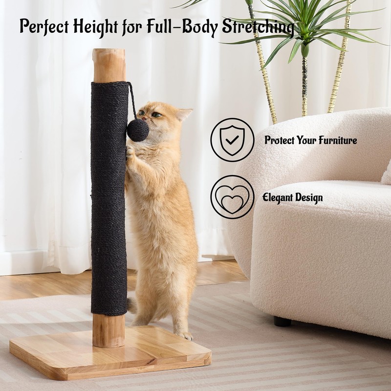 Kicari 29" Tall Solid Wood Cat Scratching Post for Indoor
