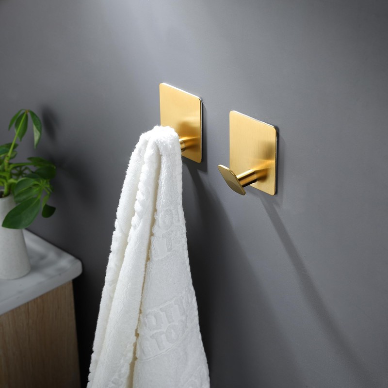 DELITON Gold Towel Hooks- 4 Pack Adhesive Hook for Coat