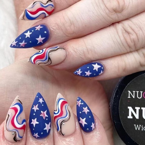 Independence Day Fake Nails Almond Press on Nails Medium False