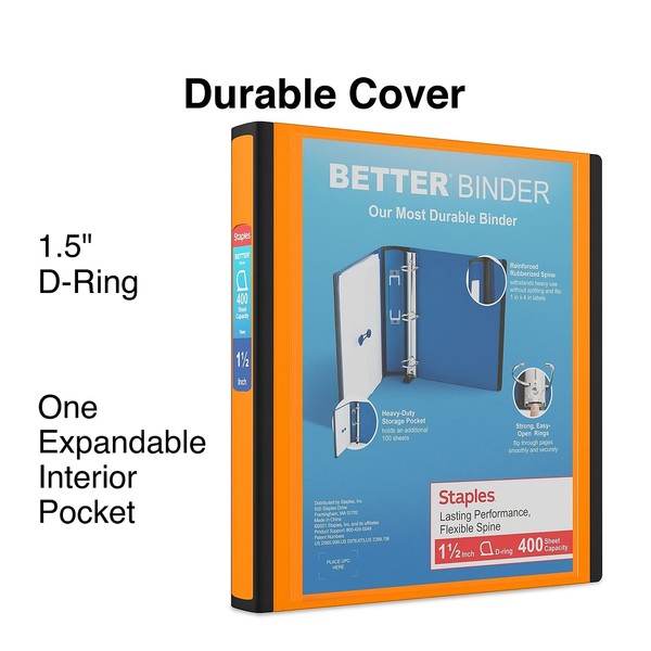 Staples 1 1/2-inch 3-Ring Better Binder, Orange, 3/Pack (ST55857-CCVS)