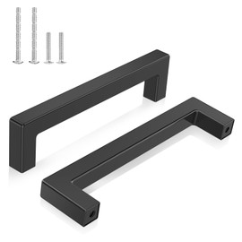ENLACE Furniture Handles, Black, Pack of 2 Kitchen Handles, 128 mm Hole Spacing, Stainless Steel Cabinet Handles with 8 Screws, for Drawer, Cabinet, Furniture, Kitchen, Kitchen Cabinets, Wardrobe