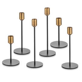 Romadedi Candle Holders for Taper Candlestick - Modern Decorative Iron Candle Stick Holder Bundle Home Mantel Dinning Table Wedding Centerpiece Decorations Black and Gold 5.5/8/10'' Tall 2 Sets
