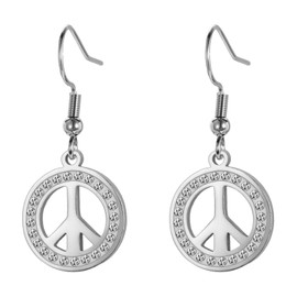 TEAMER Rhinestone Peace Sign Symbol Earrings Stainless Steel Geometric Peace Symbol Dangle Earrings Hippie Jewelry For Women, adjustable, Stainless Steel, No Gemstone