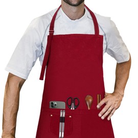 LessMo Apron, BBQ Apron and Cooking Apron in Professional Quality with Adjustable Neck Strap and Two Pockets, 100% Cotton, 70 x 85 cm