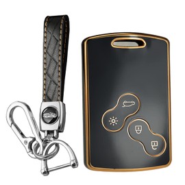 KUNIO Car Key Fob Cover for Renault Duster, Captur, Clio 4, Logan, Megane 1 2 3, Koleos, Scenic - 4 Buttons, Black, TPU Material