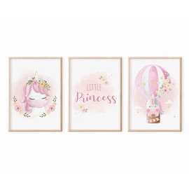 MeinBaby123® Unicorn Pictures Children's Room | Set of 3 DIN A4 | Unicorn Decoration | Children's Room Poster Set | Unicorn Gifts for Girls | Children's Room Decoration Girls | Baby Gift (Unicorn V5)