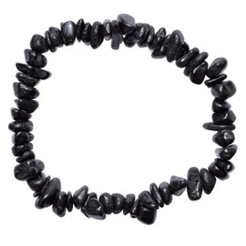 Zenergy Gems [1] CHARGED 7" Black Tourmaline Crystal Chip Bracelet Tumble Polished Stretchy + Selenite Heart Charging Crystal Included (HEALING ENERGY/PSYCHIC PROTECTION)