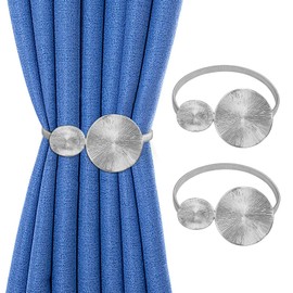 Oemmn Curtain Tiebacks, Pack of 2, Adjustable Curtain Holders, Alloy Spring Curtain Tiebacks for Decoration, Home, Cafe, Office (Silver Floppy)