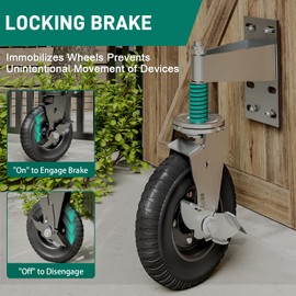 DOZAWA Gate Wheel with Brake, 8 Inch Heavy Duty Fence Gate Wheels for Wooden Gate and Metal Tube Gate, Support to 700 lbs, Spring-Loaded 360 Degree Rotation Gate Caster Kit - Silver