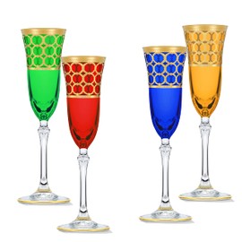 Lorren Home Trends Multicolor Champagne Flutes with Gold Rings, Set of 4