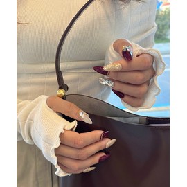 Burgundy & Gold Glitter Full Parts Handmade Nail Tips - Mediaval / 버건디&골드글리터 풀파츠 수제네일팁 - 미디오발