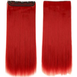 Hair Extensions Clip in Straight Silky One Piece - 26"/66CM Dark Red - Hair Pieces Synthetic Hair For Women Beauty
