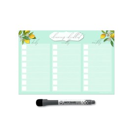 Dry Erase Cleaning Checklist Sticker Decal Planner by Glassboard Studio | Removable & Reusable | Magnetic Fine-Tip Dry Erase Marker Included (6 x 9 inches, Vintage Lemon)