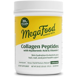 MegaFood Collagen Peptides for Women & Men - Unflavored Collagen Powder with Hyaluronic Acid & Vitamin C - Supports Skin Hair Nails & Joint Health - 20g Grass Fed Bovine Collagen - 20oz, 28 Servings