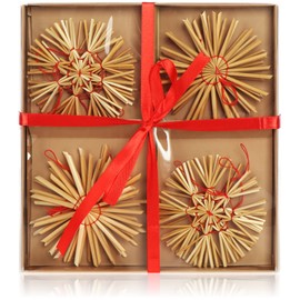 com-four® 12-Piece straw stars set - Christmas tree decorations made of straw for the Christmas tree and window decoration for Christmas