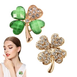 DHWEKU Pack of 2 Brooch, Four Leaf Clover Brooch, Women's Crystal Brooch, Rhinestone Bouquet Brooch, Elegant Brooch Cardigan, Elegant Metal Brooch for Women, Hat, Bag, Wedding